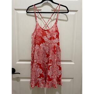 Billabong Red & White Floral Spaghetti Strap Tiered Mini Dress L